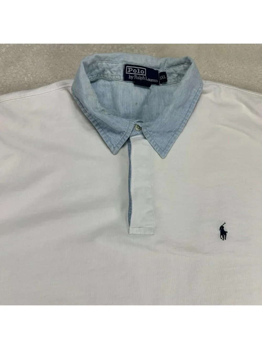 Polo Ralph Lauren‎ Polo Shirt Mens 2XL White Short Sleeve Raw Edge Style Hem